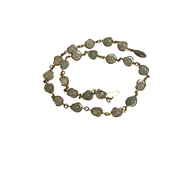 Vintage Topaz and Jade Bead and Chain Necklace Gold Tone - Picture 4 of 4